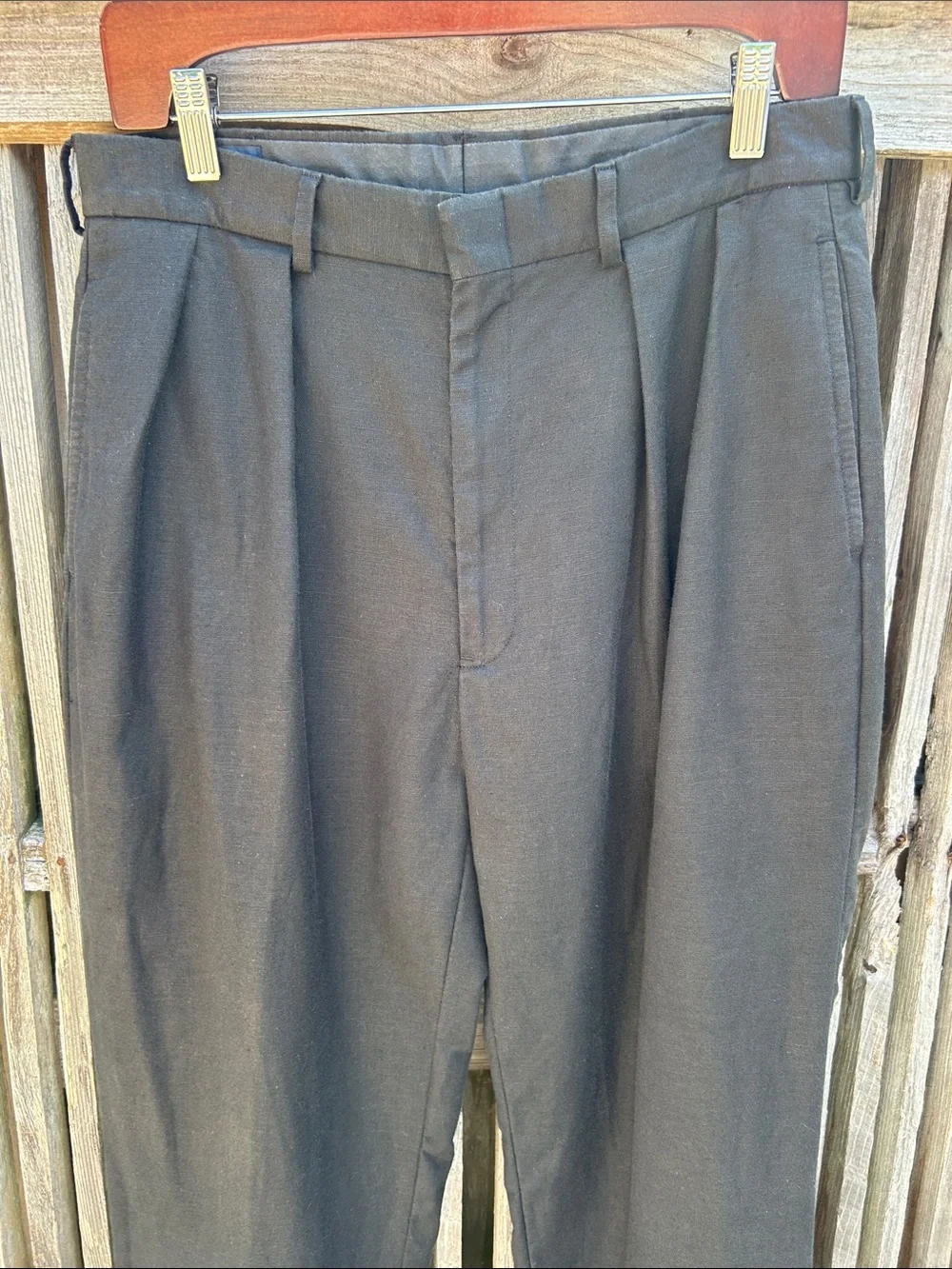 Vintage Polo Ralph Lauren Dress Trousers Mens 31x32 Linen Cotton Pleated Black - Picture 4 of 13